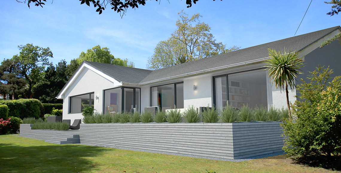 CGI design of a bungalow in Branksome, Poole - a redesign and refurbishment project by INKSPACE Architects and Interior Designers