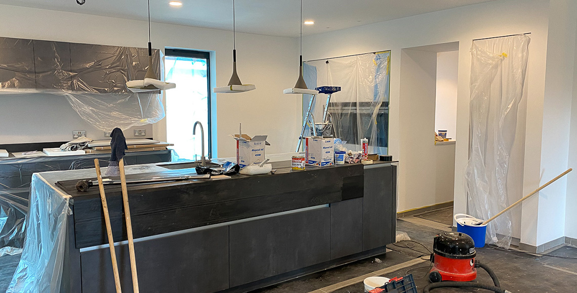 Kitchen interior of a bungalow in Branksome, Poole being refitted and refurbished by INKSPACE Architects and Interior Designers