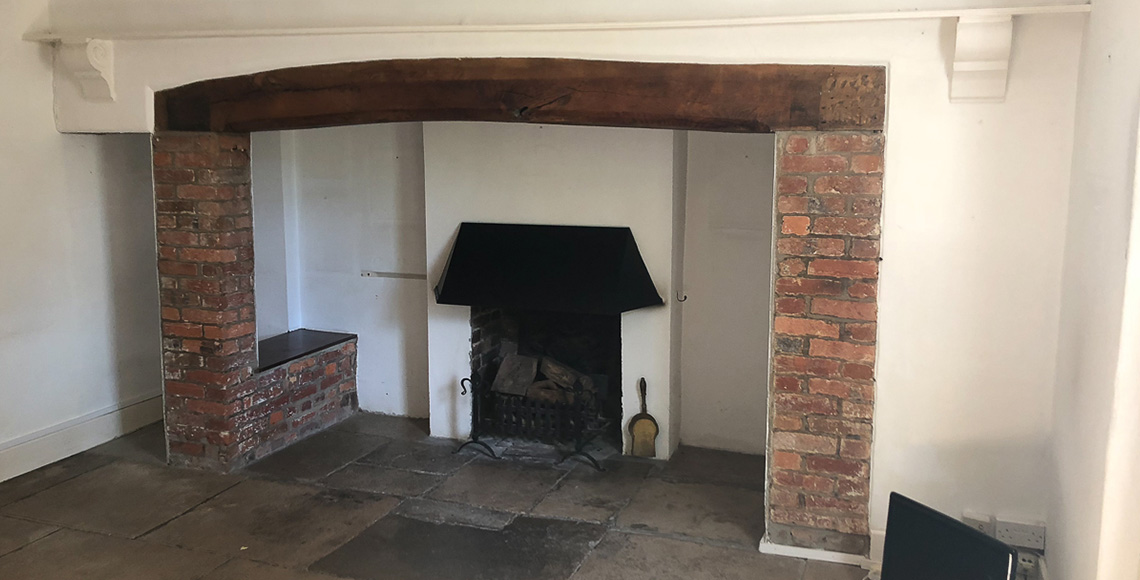 Living room being refurbished inside a Grade II listed house in Dorset, a restoration project by INKSPACE Architects and Interior Designers in Dorset, Cornwall and Devon