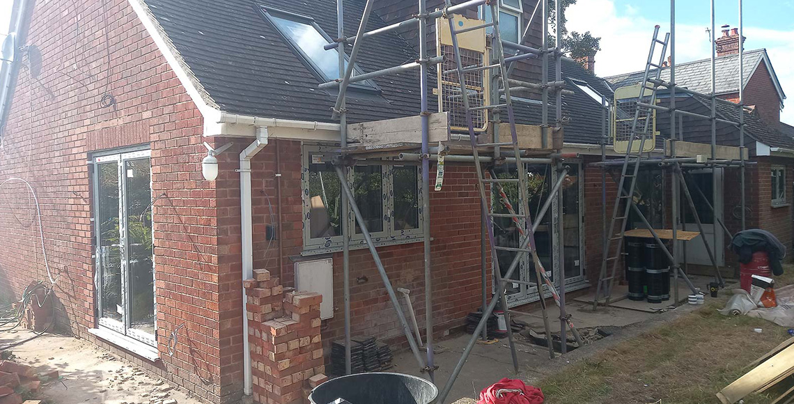 House under construction in Little Garth, a project designed by INKSPACE Architects and Interior Designers in Dorset, Cornwall and Devon.