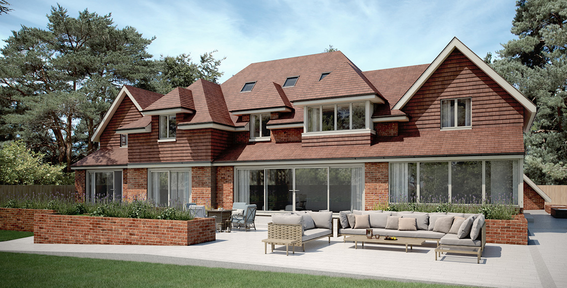 Brockenhurst House - CGI rear aspect proposed redevelopment by Inkspace Architects - New Forest