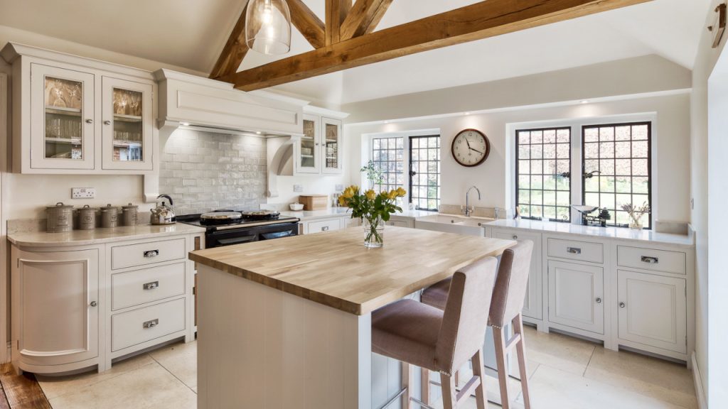 Kitchen interior view of grade 2 listed home Tarrant House in Cranborne Chase. Renovation by Inkspace Architects & Interiors